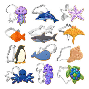 12 Piece Aquarium Cookie Cutter Set Seahorse Starfish Turtle Shark Whale Dolphin