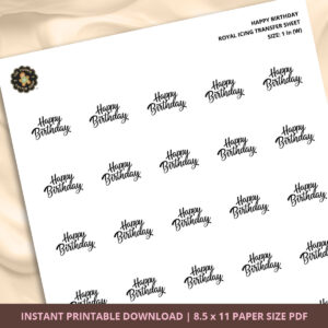 Happy Birthday Royal Icing Transfer (4 sizes) Digital Download