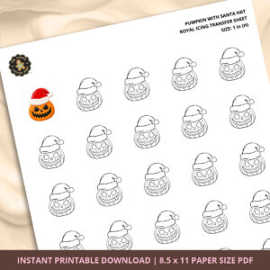 Pumpkin with Santa Hat Royal Icing Transfer (3 sizes) Digital Download