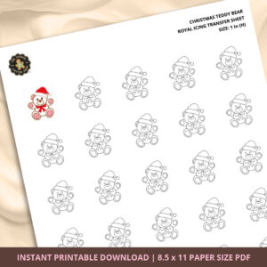 Christmas Teddy Bear Royal Icing Transfer (3 sizes) Digital Download